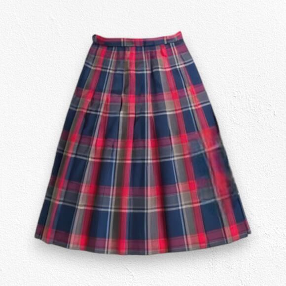 Pendleton Dresses & Skirts - Vintage 70s Pendleton Red Dark Gray Tartan Plaid Pleated Wool Midi Skirt Size 16